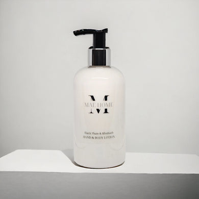 MAE Home | Black Plum & Rhubarb Hand & Body Lotion - Refreshing hand care with plum and rhubarb fragrance in a vegan, paraben-free formula - 300ml Bottle