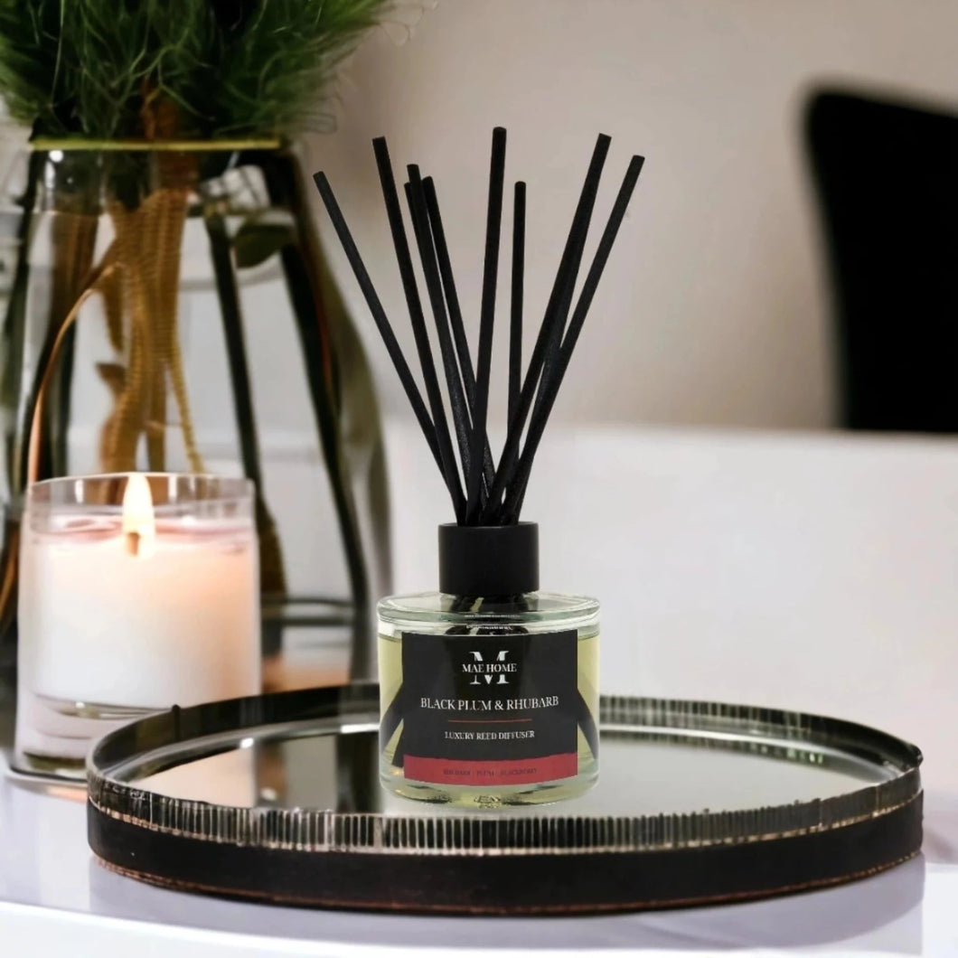 MAE Home | Black Plum & Rhubarb Reed Diffuser - Rich Fruity Aroma - 100ml